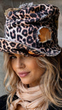 OP-La GURSON / Avant-Garde Top Hat Sculptured Designer French Garçon Cap Upcycled Leopard Raw Cut Patched