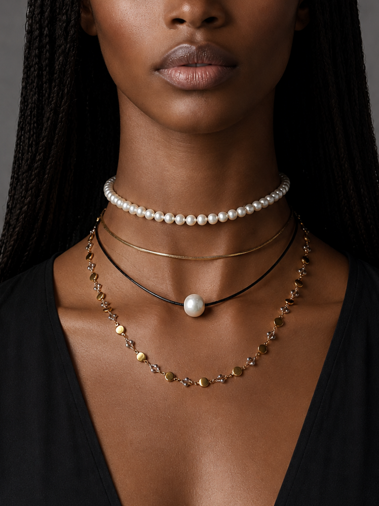 Floating Pearl / 14K Yellow Gold Plated Chain Clasp Freshwatter Large Natural Pearl Genuine Black Leather