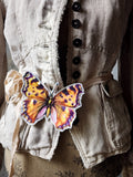 Victoria's Summer / Boho Graphic Vintage Fabric Jabot Botanical Bowtie Butterfly Necklace Belt Concept Upcycled Artisan Accessories