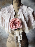 Laid Back Jen / Vintage Lace Silk Pelerina Kaput Cottage Romantic Flower Big Rose Jabot Bowtie Boho