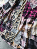 BEAUTIFULLY BROKEN / Designer Upcycled Kimono Duster Button-Down Flannel Top Artisan Cottage Appliqué