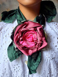 Madame Veronica / Vintage Lace Silk  Cottage Romantic Flower Large Edwardian French Rose BowtieJabot Boho