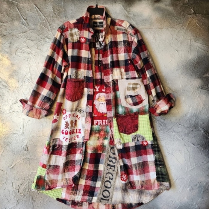 Too Late To Be Good / Cottage Patched Avangard Coat Designer Jacket Artisan Distressed Buttondown Art Flannel Long Top