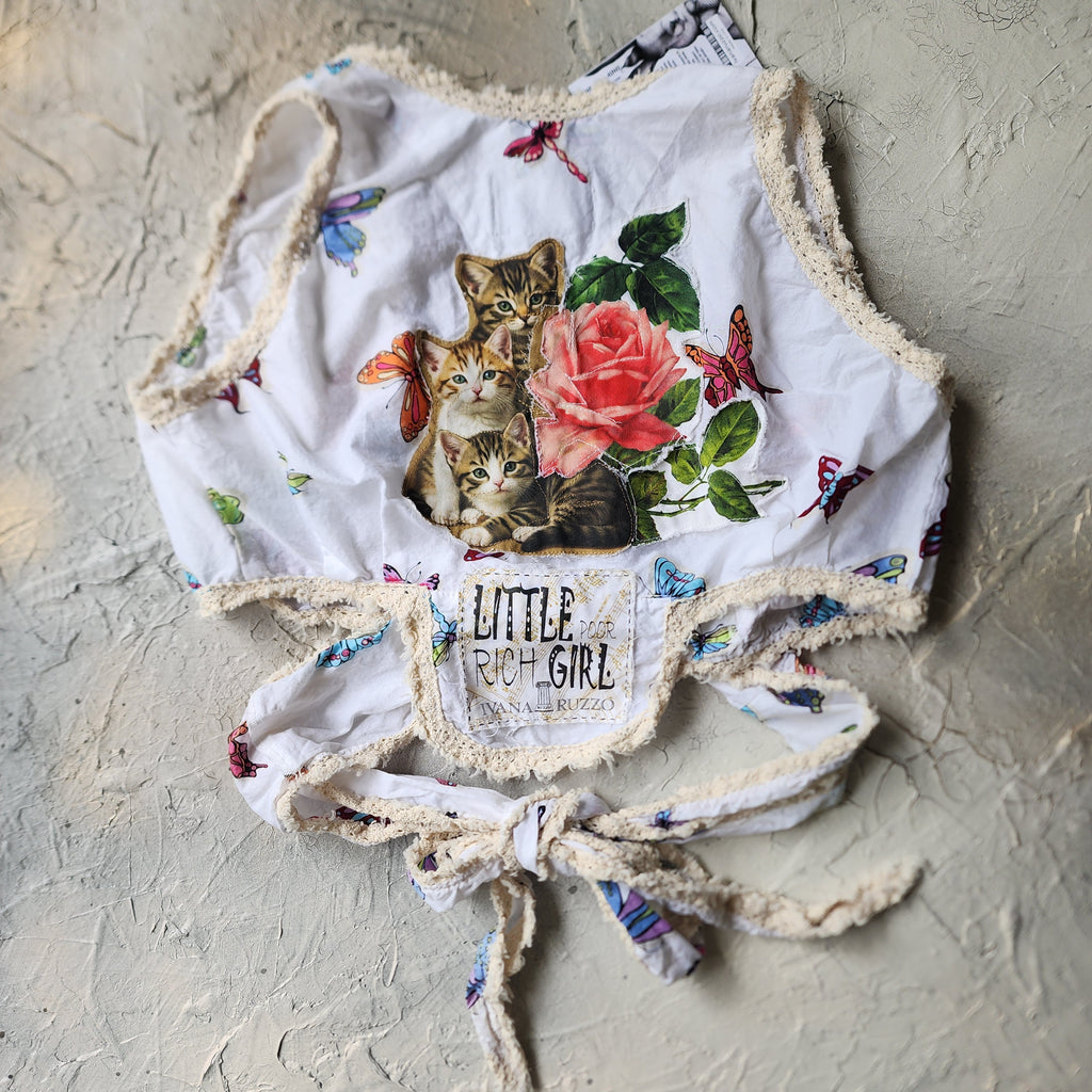 Morning Garden / Designer Victorian Top Ruffle European Cotton Cat Rose Hand Patched Distressing Patchwork Floral Top