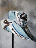 ARCHIVIST / Avant-Garde Sculptured Tophat Wide Side Upcycled Denim Raw Cut Snake Print Patched Dark Academy Vintage style