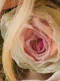 Monica Air / Vintage Lace Silk Cottage Romantic Flower Large Edwardian French Rose Bowtie Velvet Jabot Boho