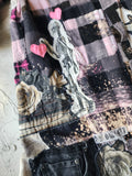 BEAUTIFULLY BROKEN / Designer Upcycled Kimono Duster Button-Down Flannel Top Artisan Cottage Appliqué