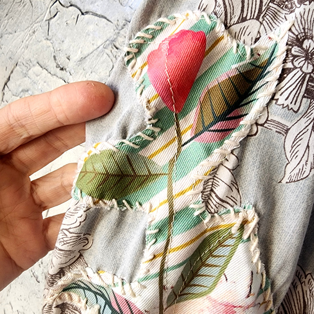 Cupid LOVE LETTERS / Designer Victorian Bloomers Ruffle European Cotton Love Letter Hand Patched  Distressing  Patchwork Floral Prints