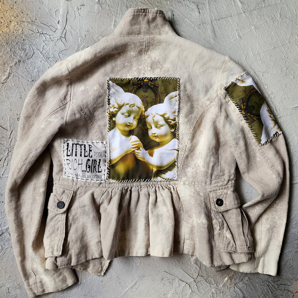 Guardian Soul / Designer Jacket Cottage Linen Patched Avangard Boho Artisan Distressed European Vintage