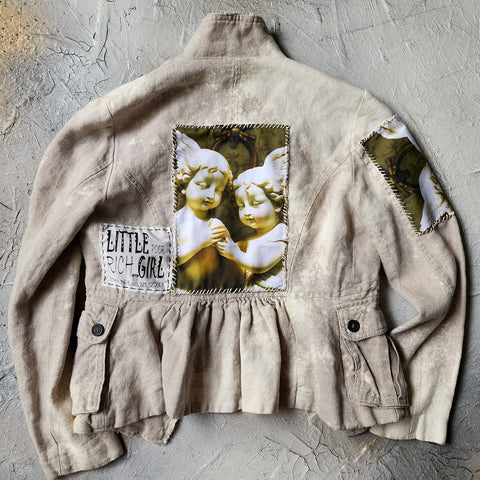 Guardian Soul / Designer Jacket Cottage Linen Patched Avangard Boho Artisan Distressed European Vintage