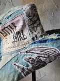 ARCHIVIST / Avant-Garde Sculptured Tophat Wide Side Upcycled Denim Raw Cut Snake Print Patched Dark Academy Vintage style