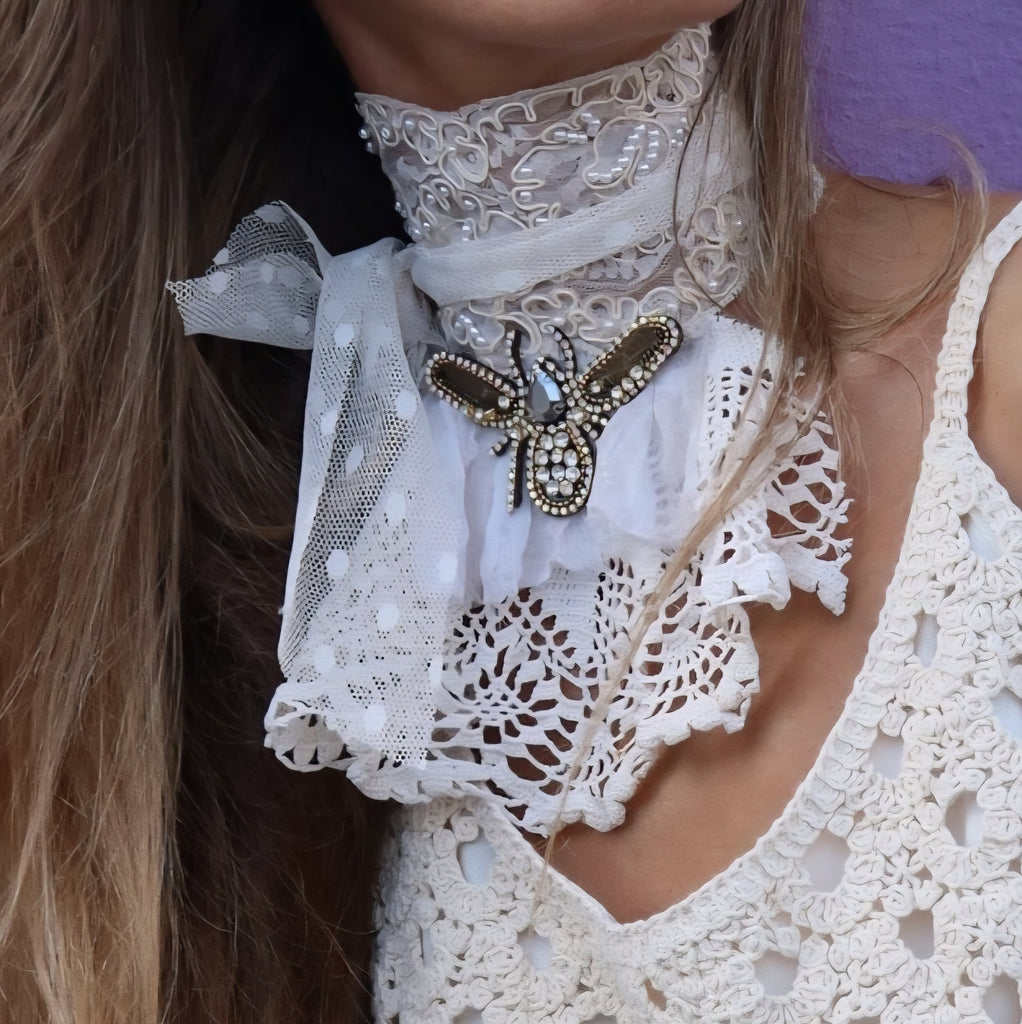 Busy Bee / Designer Techwear Upcycled Denim Tie Hippie Concept Boro Visvim Patchwork Upcycled Vintage Denim Contemporary Jabot