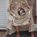 Archivist / Boho Designer Patchwork Maxi Dress Cat Patchwork European Cotton Applique Hand Made Unique Maxi