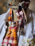 OLD MONEY CRAVAT / Shabby Chic Tie Jabot Bohemian Upcycled Plaid Boho Necklace Upcycled Cottage Patched Artisan Bowtie