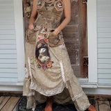 Archivist / Boho Designer Patchwork Maxi Dress Cat Patchwork European Cotton Applique Hand Made Unique Maxi