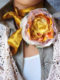 Golden Frost / Cottage Jabot Silk Romantic Flower Fabric Rose Gold Camellia Bowtie Antique Lace 20th century 60s archives