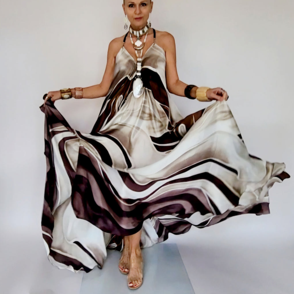 White Chocolate / Designer Maxi Dress Boho Luxury Resort Wear Silk Dress Artisan Concept Clothing Unique Couture