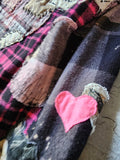 BEAUTIFULLY BROKEN / Designer Upcycled Kimono Duster Button-Down Flannel Top Artisan Cottage Appliqué
