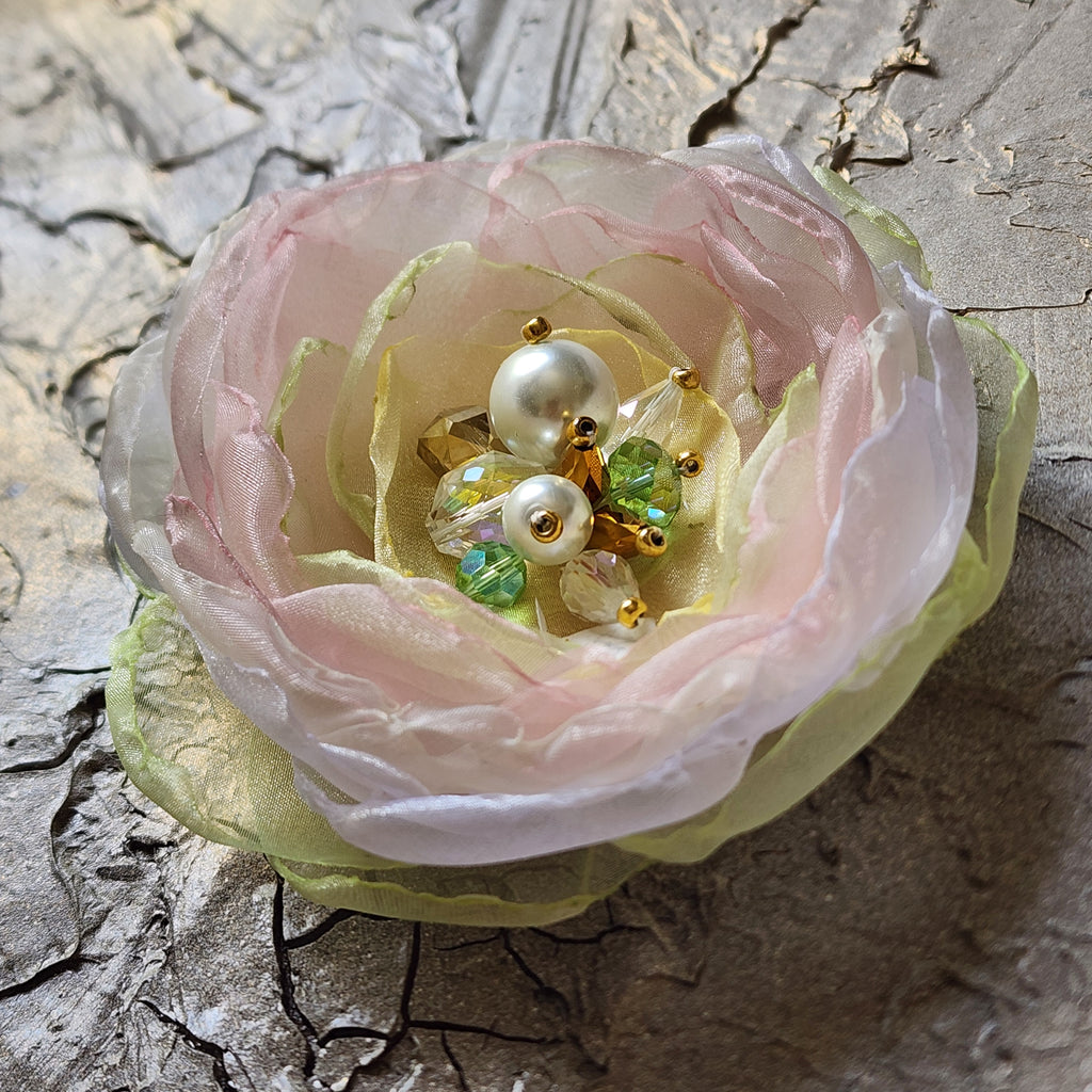Wild Flower "Apple Mesh" /Boho Rose Choker Flower Brooch Clip Upcycled Magnolia Apple Blossom Upcycled Concept Store Made in USA