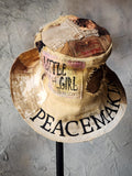 PEACEMACKER  / Designer Top Hat Upcycled Raw Wide-Brim Butterfly Patched Artisan Hat Avant-Garde Sculptural Hat