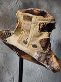 PEACEMACKER  / Designer Top Hat Upcycled Raw Wide-Brim Butterfly Patched Artisan Hat Avant-Garde Sculptural Hat