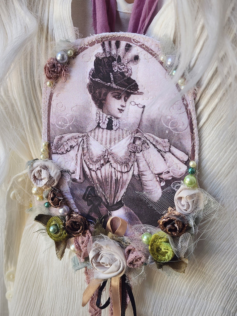 Mademoiselle Camellia/ Patchwork Caller Lady Jabot Bowtie Rose Pearl Medallion BowTie 100% European Cotton Shabby Chic Victorian