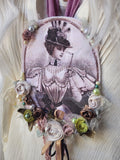 Mademoiselle Camellia/ Patchwork Caller Lady Jabot Bowtie Rose Pearl Medallion BowTie 100% European Cotton Shabby Chic Victorian