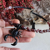 SCORPIO / Large Pendant Raw Natural Garnet Crystals Black Rhodium BohoRaw Natural Garnet nuggets/