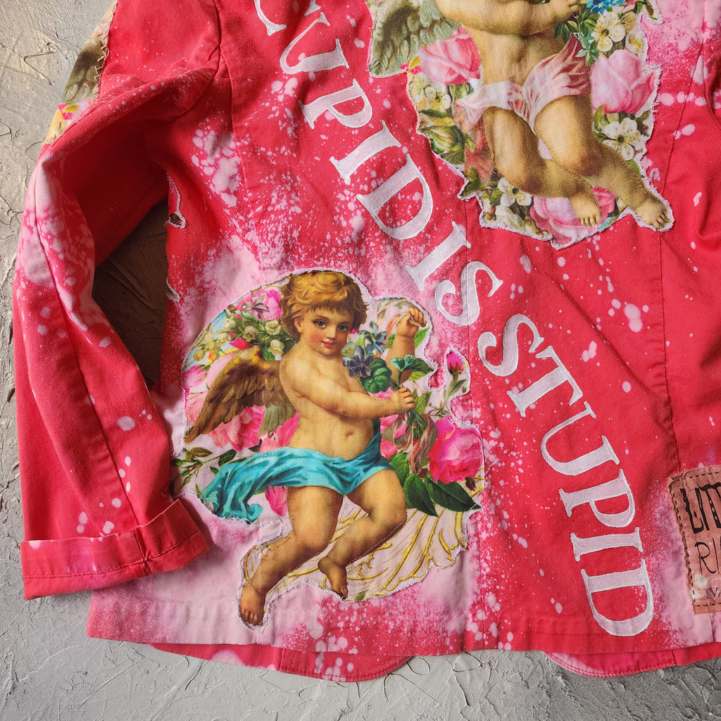 "CUPD IS STUPID"  / Angel Designer Jacket Cottage Patched Avangard Boho Artisan Distressed European
