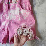 DOGS AND HEARTS / Designer Hot Pink Denim Jumpsuit Romper Unique Concept Wear Avangard Fashion Shabby Chic