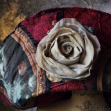 Baroque Cat / Burgundy Denim Designer Top Hat Ripped Patched Cottage Hand Stitched Of-White Peony/Rose Pin