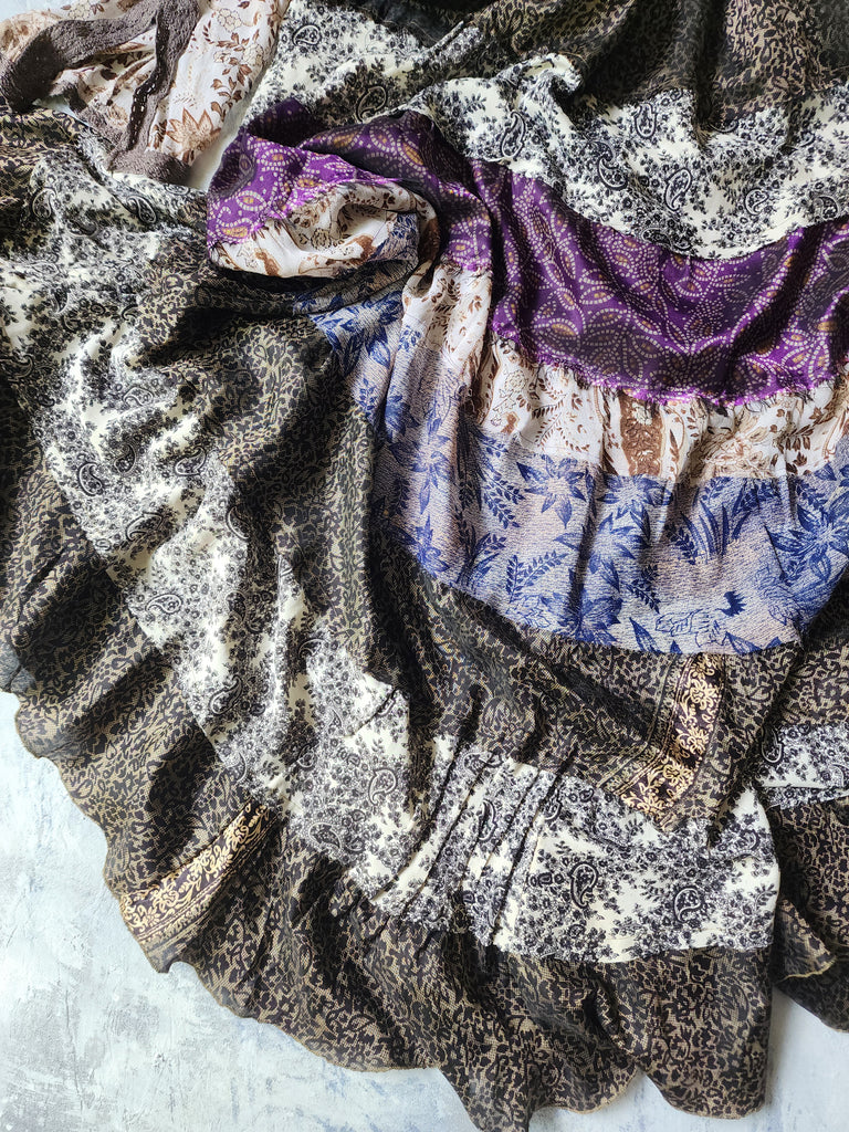 Lola's Day / Designer Garment Maxi Dress 100% Silk Shabby Chic Hippie Cottage Boho Upcycled Couture