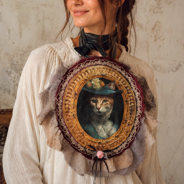 COTTAGECORE Mademoiselle / Cat Jabot Bowtie Medallion Necklace Belt Concept Avantgarde Artisan Lace Cotton Shabby Chic