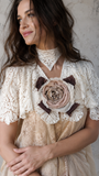 Comtesse La Fleur / Cottage Romantic Pelerine Shal Vintage Lace Large Silk Rose Flower Jabot Cotton Bowtie Tie Lace Choker
