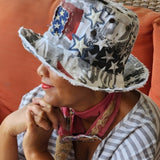 SOUTH STARS / Designer Top Hat Shabby Chic Hat Upcycled Distressed Denim Bohemian style Hat Hand Stitched Top Hat Patchwork