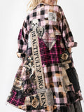 BEAUTIFULLY BROKEN / Designer Upcycled Kimono Duster Button-Down Flannel Top Artisan Cottage Appliqué