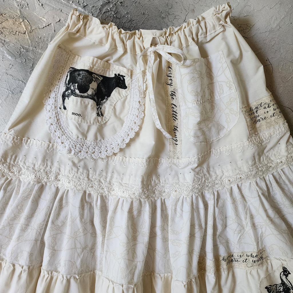 OINK OINK /  Designer Maxi Skirt Boho Vintage Boro Patchwork Upcycled Antique Lace Sustainable Off-White Cotton Ruffle Skirt