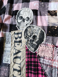BEAUTIFULLY BROKEN / Designer Upcycled Kimono Duster Button-Down Flannel Top Artisan Cottage Appliqué