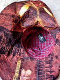 Melanitis Leda / Designer Top Hat Upcycled Raw Wide-Brim Butterfly Patched Artisan Hat Avant-Garde Sculptural Hat