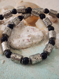 Lava And Chrome / Large Surf Choker Natural Blue Stone Lava Unique Beaded Necklace for Men
