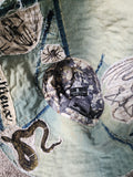 ARCHIVIST / Avant-Garde Sculptured Tophat Wide Side Upcycled Denim Raw Cut Snake Print Patched Dark Academy Vintage style
