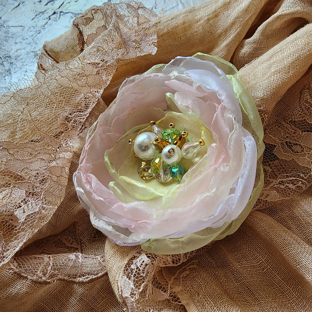 Wild Flower "Apple Mesh" /Boho Rose Choker Flower Brooch Clip Upcycled Magnolia Apple Blossom Upcycled Concept Store Made in USA