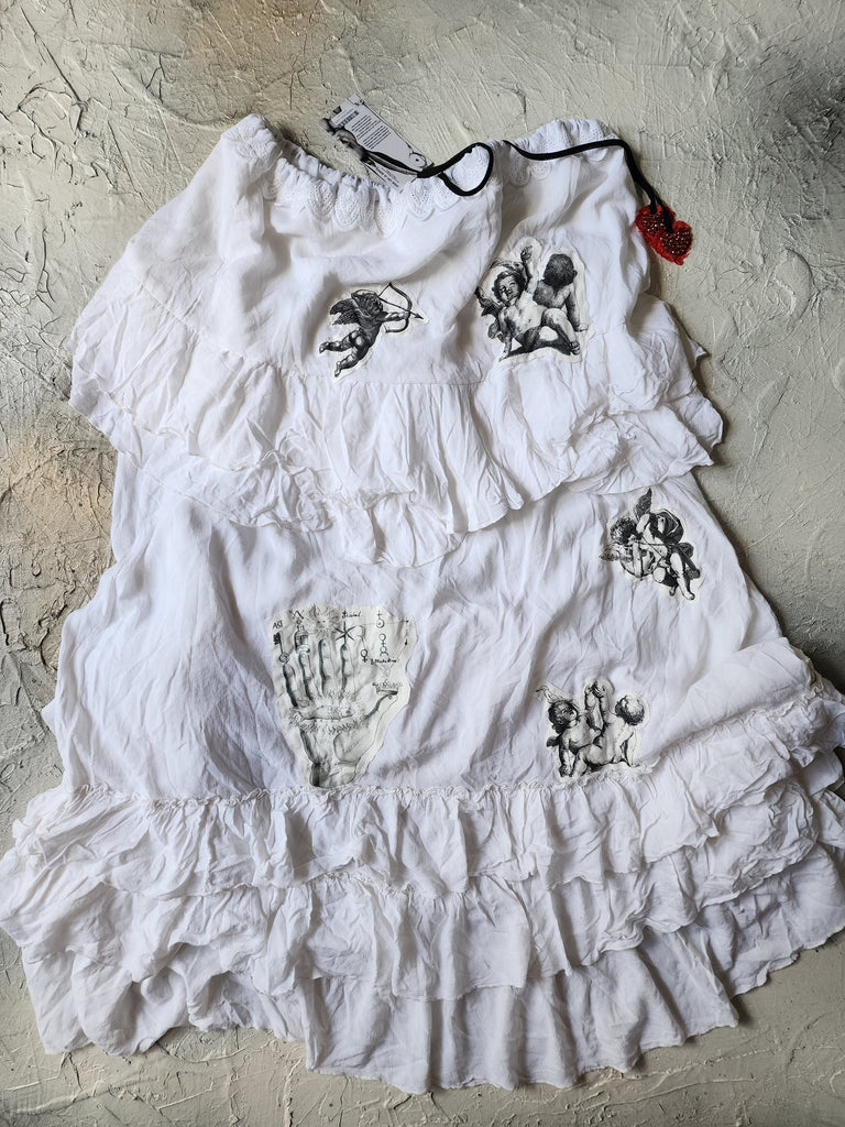 Southern Charm / Maxi Skirt Cotage Romantic Country Chic Patched ANGEL Aplique Red Heart Vintage European 100% Cotton