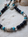 On The Wave / Large Surf Choker Natural Blue Stone Chrome Lava Unique Beaded Necklace for Men
