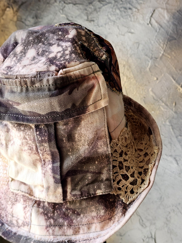 Turtle Beach / Patchwork Hunter Bucket Hat Floral Sculptured Designer Top Hat Quilt Patchwork Top Hat Vintage Cotton Hat
