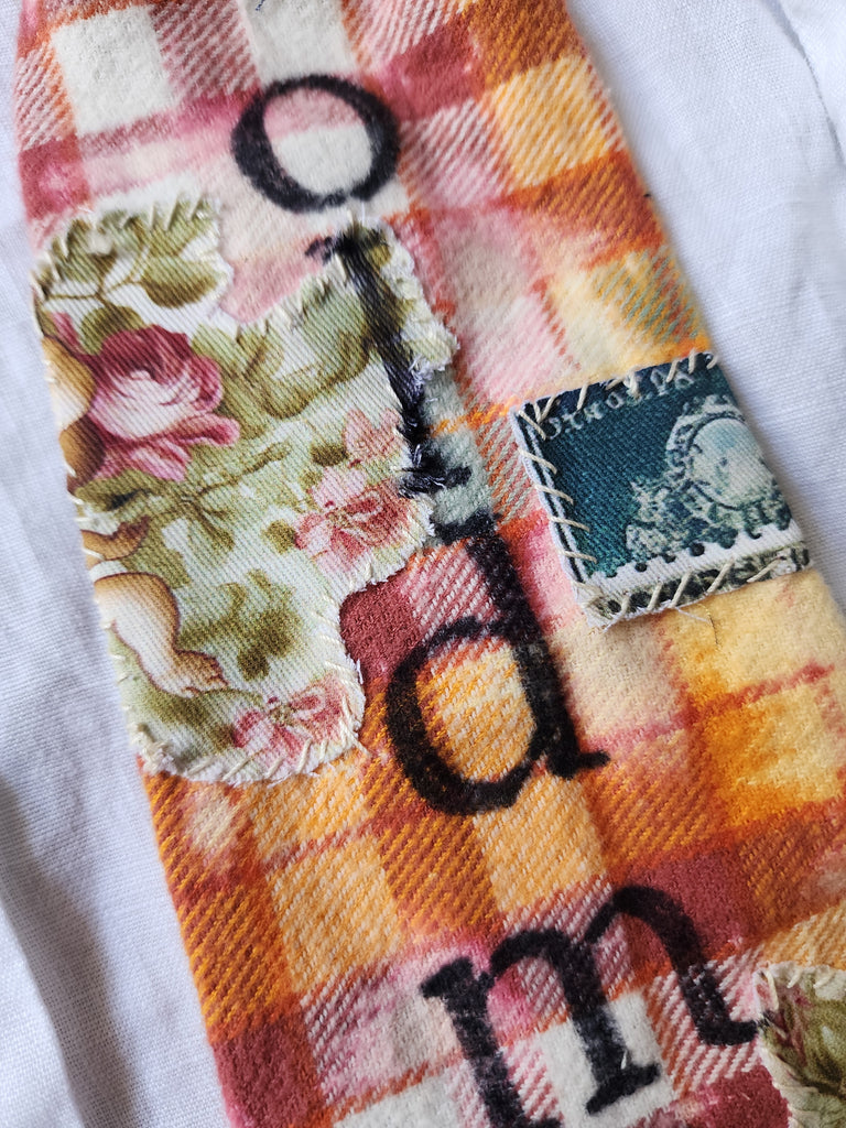 OLD MONEY CRAVAT / Shabby Chic Tie Jabot Bohemian Upcycled Plaid Boho Necklace Upcycled Cottage Patched Artisan Bowtie