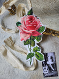 Sweet Mademoiselle / Cottage Bowtie Large English Rose Jabot Vintage Lace Linen Romantic Botanical Victorian Rose Tie