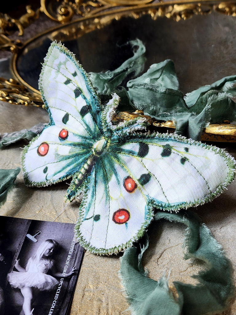 Midnight Fairy / Boho Graphic Vintage Fabric Jabot Botanical Bowtie Butterfly Necklace Belt Concept Upcycled Artisan Accessories