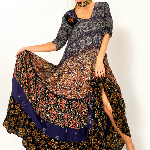 Whisper Fringe / Designer Garment Maxi Dress Shabby Chic Hippie Cottagecore Upcycled European Cotton Boho