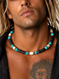 On The Wave / Large Surf Choker Natural Blue Stone Chrome Lava Unique Beaded Necklace for Men